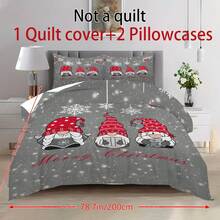 2/3pcs Christmas Gnome Cartoon Bed Comforter Set, Duvet Cover Bed Sheets Set -Bedding Set, With 1 Duvet Cover And 1-2 Pillowcases, King-Size Bedspread, Soft Skin-Friendly Polyester, Machine Washable, Dry Clean,Suitable For Room/Bedroom/Home Decoration.