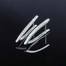 925 Sterling Silver Geometric Full CZ Women Earring, Cubic Zirconia Inlaid Simple Large Earring