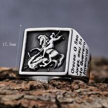 1 件不锈钢复古污渍乔治保护我们屠龙骑士英雄天使方形和圆形印章戒指，适合男士男孩