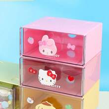 Miniso Sanrio Characters Series Single - Layer Drawer Box With Doll Handle, Transparent Plastic Material, Convenient For Item Classification And Storage, Perfect For Desk Stationery/Jewelry Organization(1 PC) - Pink - View 3