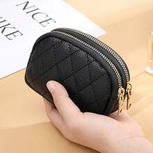 Rhombus Embroidered Coin Purse Double Layer Zipper Key Organizer Large Capacity Double Zipper Card Holder For Women Wallet Mini Wallet Purse Wallet Coin Wallet