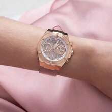 Guess 1pc Active Life Quartz Ladies Watch Pink Dial Day Of The Week 24 Hours Minute Display Summer Beach Accessory Sports And Leisure Style Fashionable Suitable For Daily Wear As A Gift For Students Returning To School GW0409L1 GW0409L3