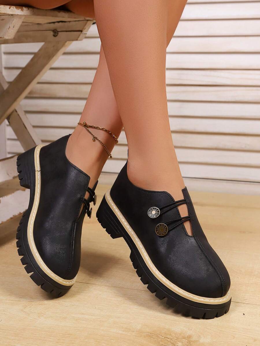 New European And American Imported Soft Bottom Flat Heel Loafers, Comfortable Versatile Casual Granny Shoes/Mom Shoes/Loafers, Thick Sole Flats For Women - Black - View 1