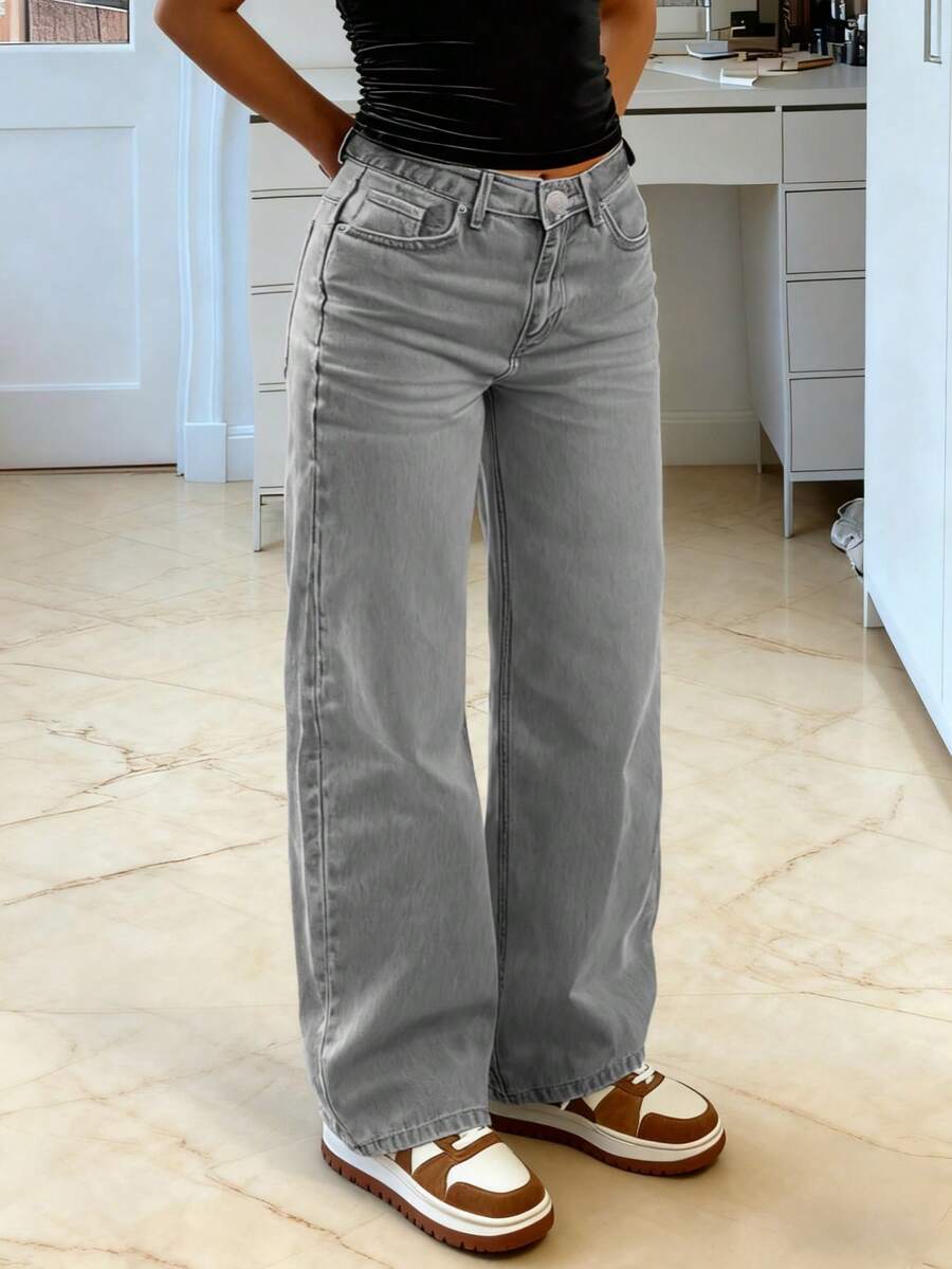 MYOURSA Women's Casual Distressed Vintage Straight Leg Jeans Spring - Light Grey - View 1