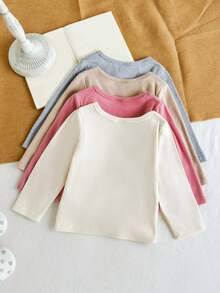 4pcs Baby Girls' Solid Color Long Sleeve Top Set, Cute Autumn/Winter - Multicolor - View 2