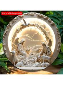 1 pieza Decoración de pared colgante de escena de nacimiento clásica de metal - Decoración de metal vintage multiusos de 8x8 pulgadas, adecuada para bar, cocina, café, hogar, sala de estar, oficina, decoración de fiesta, regalo de Navidad - No se requiere electricidad, posiciones de agujeros aleatorias