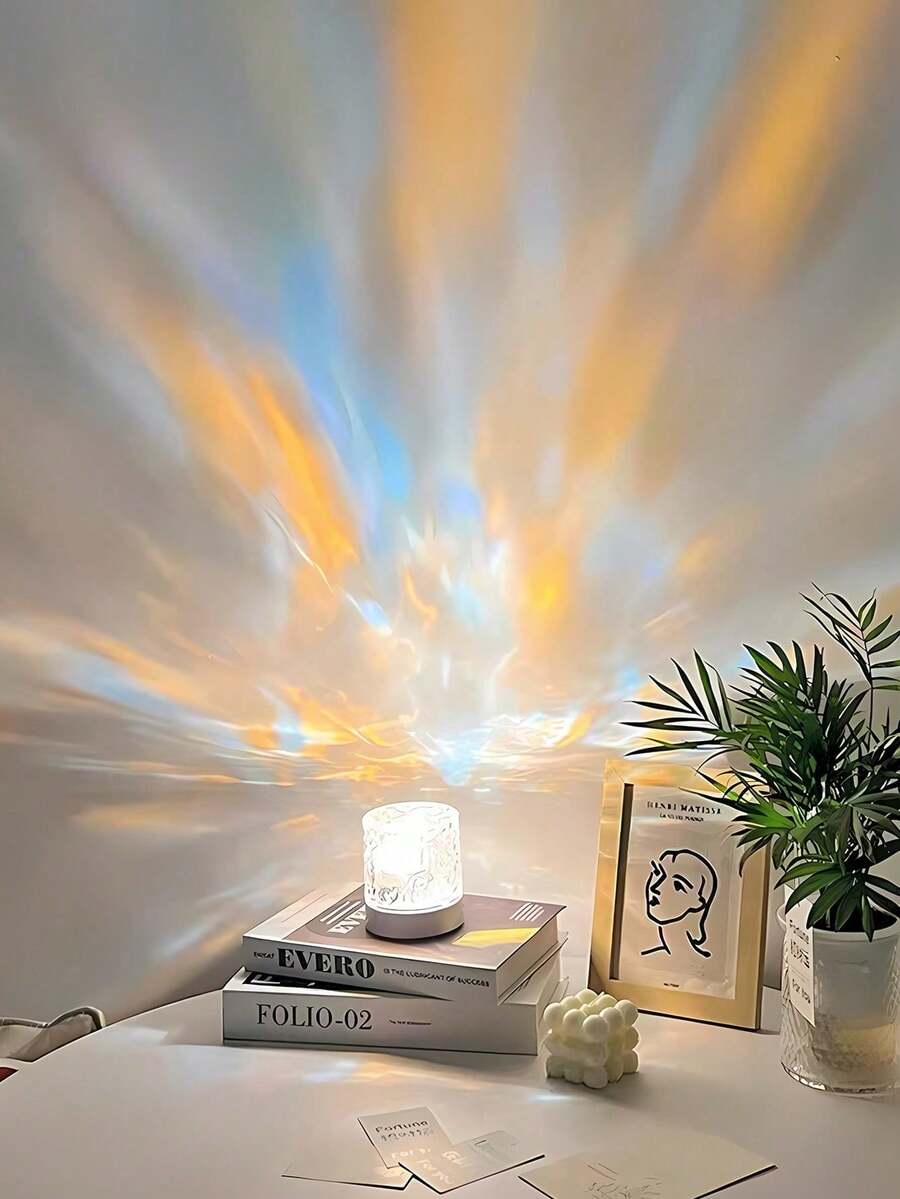 1 Piece Of Dreamy Round Glass Ripple Light Water Ripple Rotating Projector Light, Featuring Multi-Color Modes, A Versatile Ambient Projection Night Light, And The Perfect Romantic Gift For Birthdays And Festivals. Suitable For Large Holidays Such As Halloween, Christmas, Thanksgiving, Easter, Valentine's Day,