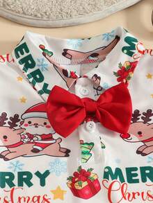 圣诞礼物男婴绅士套装，带蝴蝶结和短裤 - 紅色 - 查看 3