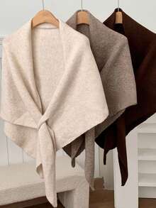 1pc Women's Solid Color Triangular Knit Shawl, Loose Fit, Warm, Elegant Style, Suitable For Outdoor Travel In Autumn/Winter And Snowy Season For Dress