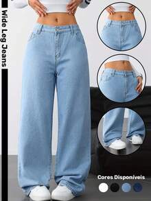 Wide Leg Jeans, Women's High Waist, Premium Fabric, Comfortable, Light Blue - Rửa nhẹ - Xem 1