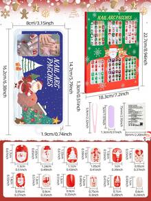 8件套圣诞儿童美甲沙龙套装，卡通圣诞老人、星星、驯鹿彩色美甲设计贴纸和工具，适合圣诞节庆祝活动，女孩DIY美甲配件和礼物 - 彩色 - 查看 4