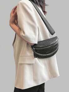 DareSee Czarna saszetka nerka z ćwiekami i łańcuszkiem, dekoracja na co dzień na MusicFest Y2KFest, powrót do szkoły, jesień, zima, prezenty Music Fest - Czarne - Zobacz 3