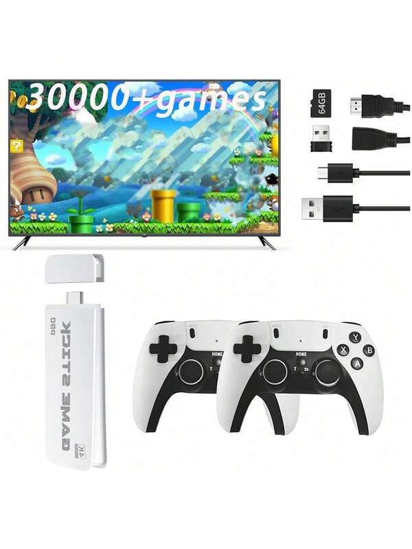 2025 Retro Game Console Stick, Classic Video Games With 4KHD , Built-In 18 Emulators, 30000+ Games - Plug & Play TV Video Gaming Stick With Upgrade Dual 2.4G Wireless Controllers(64GB)