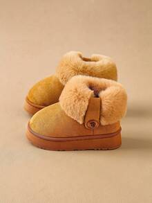 冬季儿童靴子 毛绒鞋 透气 男女童保暖加厚防滑软底雪地靴 - 卡其色 - 查看 2