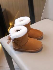 Fashionable New Kids Snow Boots, Girls Bowknot Short Boots, Thick Warm Boots, Non-Slip Soft Bottom Children Boots, Winter