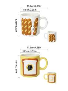 1pc Korean Ins Style Ceramic Mug, Cute Baguette Toast Cat Cup, Couple Breakfast Cup, Water/Milk/Coffee Cup