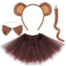 Dxhycc Monkey Costume Set Monkey Ears Headband Tail Bowtie TutuHalloween Dress Up Cosplay Accessory Kit - As Pic - View 5