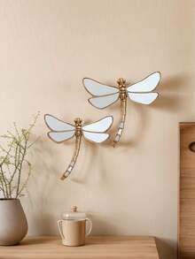 1pc Resin Gold Mirror Dragonfly Wall Decor, Insect Lover's Collection, Creative Insect Museum Hanging Decor For Home Party - Gold - View 3