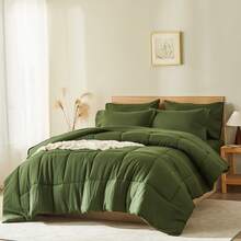 LEAF STORY 3pcs Ultra Soft Microfiber Comforter Sets, Queen Size Quilts Bedding Set With Pillow Shams, King Size Lightweight Quilts All Sizes, Soft Bed Coverlets For All Seasons, Modern Style Mattress, Squares Pattern Blankets - Olive Green - View 7