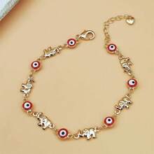 A Cute Evil Eye Elephant Pendant Bracelet In Bohemian Style, Suitable For Women, Made Of 18K Gold-Plated Copper, Fashionable Animal Jewelry, Ideal As A Gift For Friends Or Girlfriends, Suitable For Daily Wear And Parties, An All-Season Accessory. - Gold - View 1
