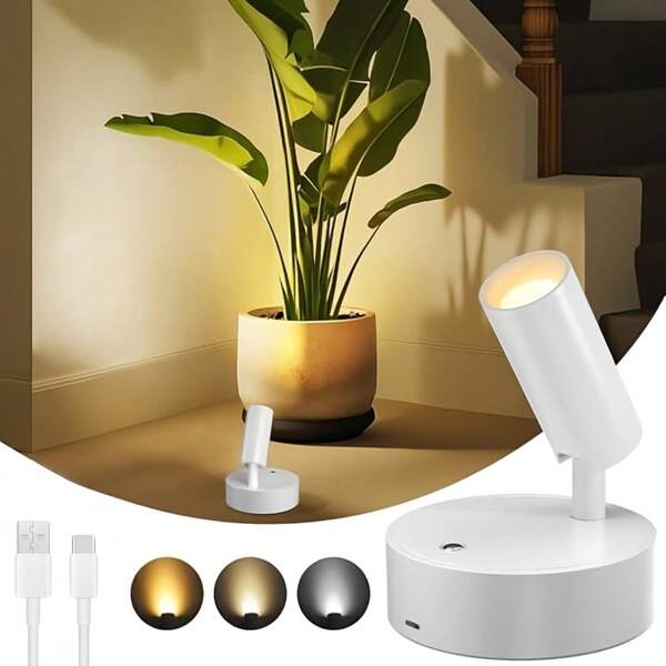 1 pièce Lampe de nuit rotative à 360°, alimentée par USB avec batterie rechargeable, lampe de lecture LED magnétique, variation de l'intensité lumineuse par simple toucher, convient pour la chambre, le placard, le salon, le bureau, la décoration de bar, anniversaire, Noël, cadeau parfait