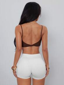 Women's Sports Bra, Twist Back Design, Fashionable Solid Color Sports Tank Top, With Removable Pads, Suitable For Yoga, Fitness And Running - Brown - View 3