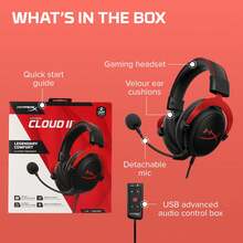HyperX Cloud II 游戏耳机，带 USB 声卡，7.1 环绕立体声，记忆海绵耳垫，耐用铝合金框架，可拆卸麦克风，兼容 PC 和游戏主机。 - 黑色 - 查看 12