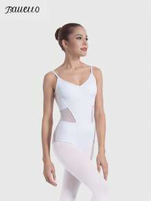 balletto 修身芭蕾紧身衣，推荐用于芭蕾舞试镜，高弹力莱卡氨纶无袖体操紧身衣，带网眼面板，适合专业训练 - 白色 - 查看 7