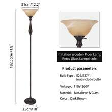 HonoDing Torchiere Floor Lamp For Living Room, Standing Lamp With Glass Shade, Iron Brushed Nickel Floor Lamps, Corner Lamps For Bedroom, Office, Reading (Dark Brown) - US A Type Plug(110-127V) - View 6