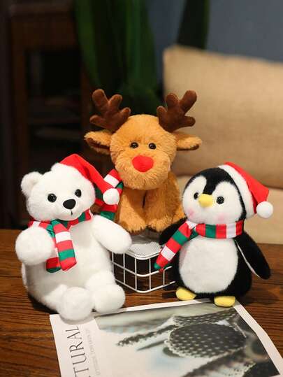 Ours polaire de Noël en peluche, jouet en peluche de renne, mignons pingouins en peluche, poupée en peluche, ours en peluche marron pour filles et garçons, décorations, cadeaux de fête