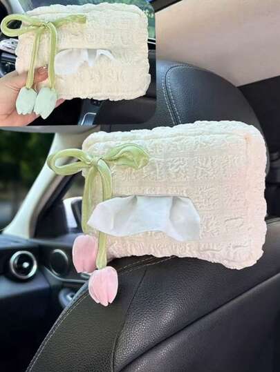 صندوق مناديل ورقية بتصميم زهرة التوليب، صندوق تخزين مناديل ورقية للسيارة، اكسسوار سيارة، اكسسوار تخزين لديكور الداخلي