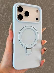 1pc Luxury Liquid Silicone Matte Invisible Ring Holder Stand Case Compatible With Iphone 17 AIR 16 15 14 13 12 11 Pro Plus Max Wireless Charge - Blue - View 3