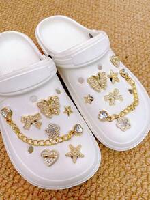 14pcs Gold Heart, Butterfly, Bow, Star, Starfish Shoe Clips, Multifunctional Shoe Accessories For Women's Sandals, Slippers, Beach Bags, Ideal For Holidays And Birthday Party Gifts