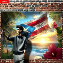 Vibrant Puerto Rican Cultural Tapestry, Bedroom Aesthetic Boho Hanging Tapestry, Perfect For Home Or Outdoor Spaces, Easy To Hang & Maintain, Indoor/Outdoor Party & Room Decoration, Hanging For Bedroom, Living Room, Dorm Decor, Flag For Room, Room Decor, Wall Decor, Home Decor ,Room Stuffs, Wall Tapestry, Wall Art - màu1 - Xem 4