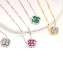 1 Peça Colar de Prata Esterlina S925, Pingente de Trevo de Quatro Folhas Requintado e Leve de Luxo com Zircônia Colorida, Jóia Fina para Mulheres, Presente de Jóia para Meninas para Uso Diário, Encontros e Decoração