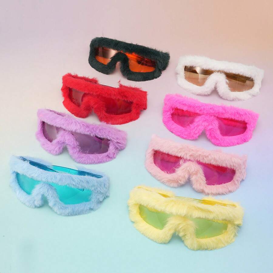 1 Piece Of Women's  With Furry Personality And Winter Fashion, Cute Furry Pink And Blue Glasses, Suitable For Daily Commuting, Going Out With Friends, Vacations, Parties, Christmas Parties, Perfect Gifts For Oneself And Friends - 藍色 - 查看 1