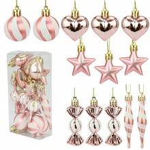 Set di decorazioni natalizie con palline a righe simili ai bastoncini di zucchero, cuori, stelle e decorazioni di varie forme - kit di decorazioni per albero di Natale in plastica lucida con ganci per appendere per Natale, Capodanno, feste del Ringraziamento (senza piume/neve), decorazioni natalizie, decorazioni per albero di Natale, decorazioni natalizie a forma di bastoncino di zucchero, palline di Natale, ornamenti per albero di Natale, decorazioni natalizie a forma di caramella, decorazioni per albero di Natale, decorazioni natalizie rosse, palline di Natale