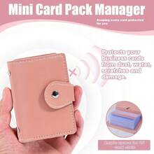 1pc Leather Small Credit Card Holder For Women And Men With Snap 26 Card Slots, Credit Card Wallet, Card Holder Wallet Holds Both Business Card Organizer And ID Cards - Xám - Xem 3