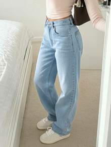 MYOURSA Women's Low-Rise Straight Leg Washed Jeans, Loose Fit, Casual For Commuting And Daily Wear - Light Wash - View 4