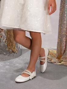 1 双时尚珍珠装饰平底公主鞋，适合女孩，四季皆宜