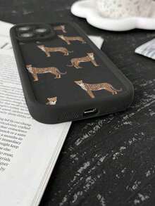 Cheetah 1pc Fashionable Thickened Anti-Drop Leopard Printed Phone Case, Compatible With Apple &  Series - Black - View 4