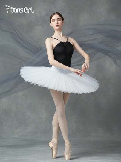 DonsGirl 1pc Women's Criss-Cross Ruched Halter Ballet Leotard, Dance Performance Outfit