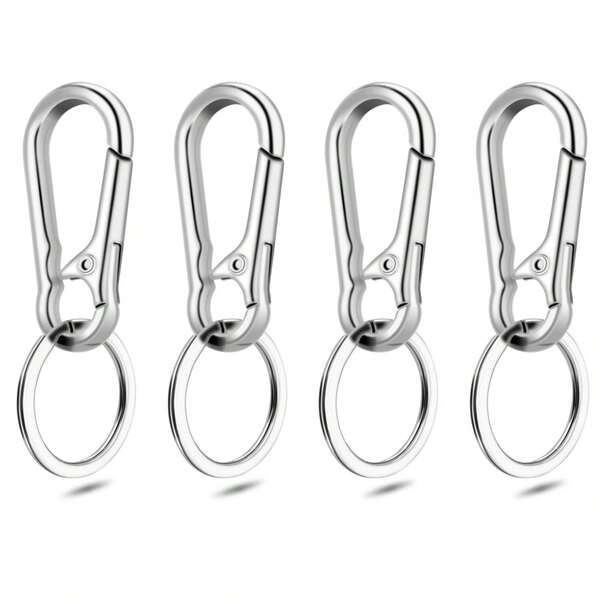 4pcs Zinc Alloy New Style Waist Hanging Car Key Chain, Stainless Steel Key Ring With Keychain, Double Loop Keyring, Durable Spring Hook, Creative Pendant, Ideal Gift