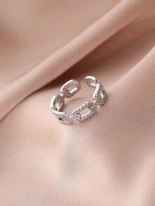 1pc Hip Hop Style Sparkling Cubic Zirconia Cuban Link Ring For Women - Silver - View 3