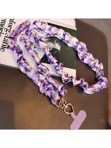 1pc Elastic Silk Printed Ribbon Pleated Phone Lanyard Crossbody Phone Strap Necklace For Women, Anti-Lost Phone Hanging Cord, Creative Phone Lanyard Suitable For Outdoor, Hiking, Shopping, Travel
