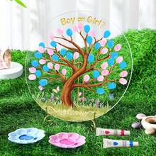 Gender Reveal Fingerprint Tree Boy Or Girl Party Ideas Baby Shower Guest Book Party Game Gender Reveal Party Supplies For Baby Shower He Or She Party Keepsake(Tree) - Multicolor 1 - View 4
