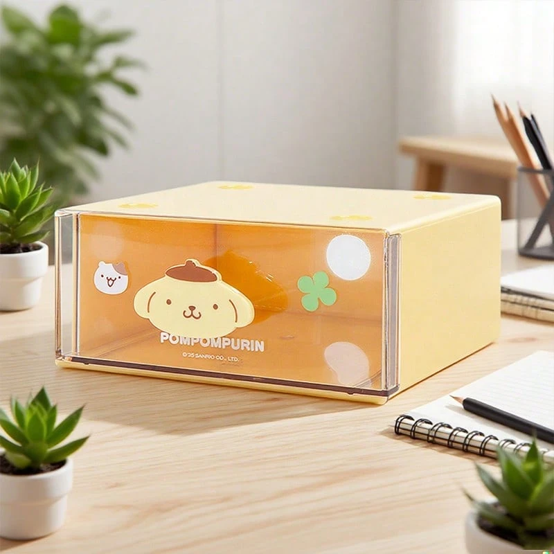 Miniso Sanrio Characters Series Single - Layer Drawer Box With Doll Handle, Transparent Plastic Material, Convenient For Item Classification And Storage, Perfect For Desk Stationery/Jewelry Organization(1 PC) - Yellow - View 1