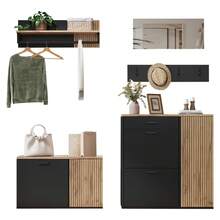 Wardrobe Set, Cabinet, Dresser, Mirror, 2 Shoe Racks, Without Decoration, Mirrored Wardrobe Panel, Coat Rack And 4 Hooks, Shoe Rack With Shoe Bench, Hallway With Storage Partition Wall - 天然+刨花板 - 查看 10