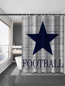 Conjunto de cortina de chuveiro com estampa de estrela de futebol, 1/3/4 peças, à prova d'água, lavável, para decoração de banheiro, com cortina de privacidade para janela, acessórios para banheiro, tecido de poliéster à prova d'água, tapete de banho antiderrapante, tapete higiênico em formato de U, divisória de banheiro, acessórios decorativos, decoração moderna para sala de estar, cortina suspensa, adequada para decoração de casa, decoração de banheiro, decoração de Natal, decoração para feriados e do dia a dia