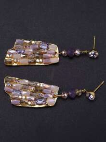 新款奢华几何不对称设计耳环，独特夸张长款女士耳环 - 彩色 - 查看 5